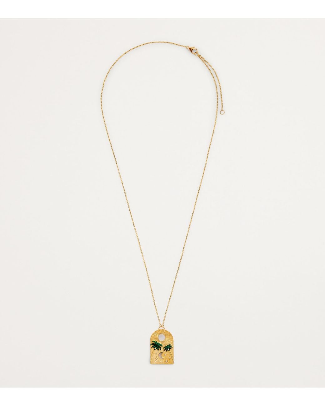 L'Atelier Nawbar Metallic Diamond And Malachite Biladi Palm Necklace