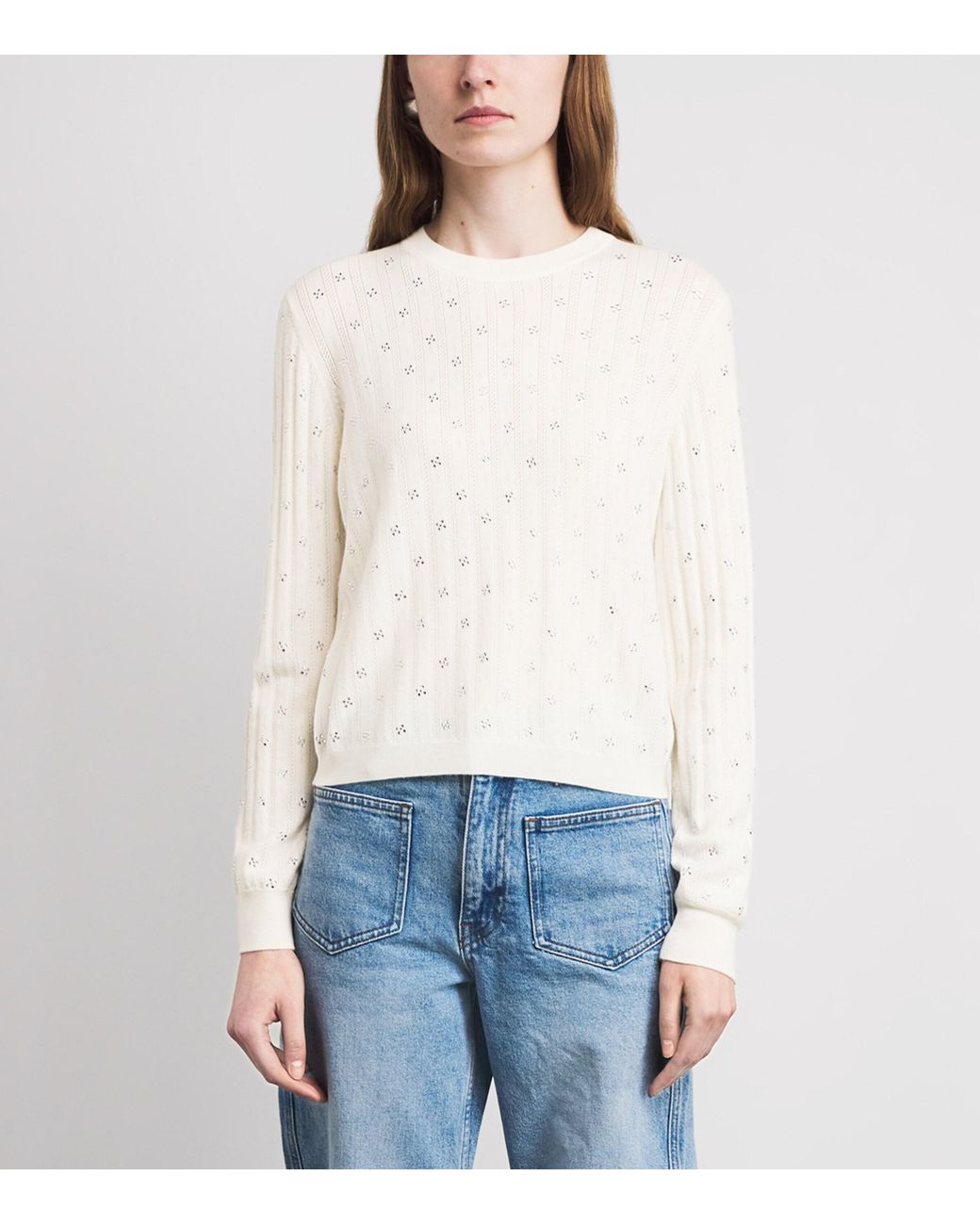 Maje White Wool-Blend Rhinestone Sweater