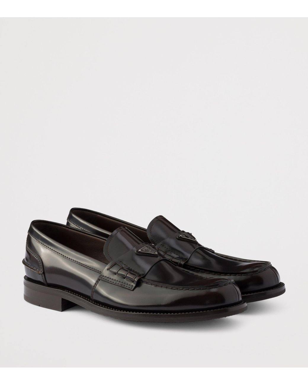 Prada Black Brushed Leather Triangle Loafers for men