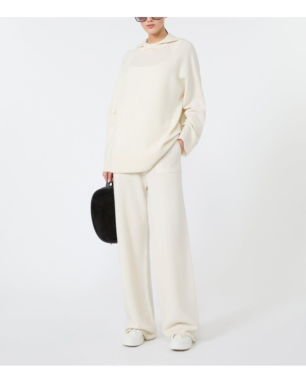 Max Mara White Cashmere Drawstring Trousers