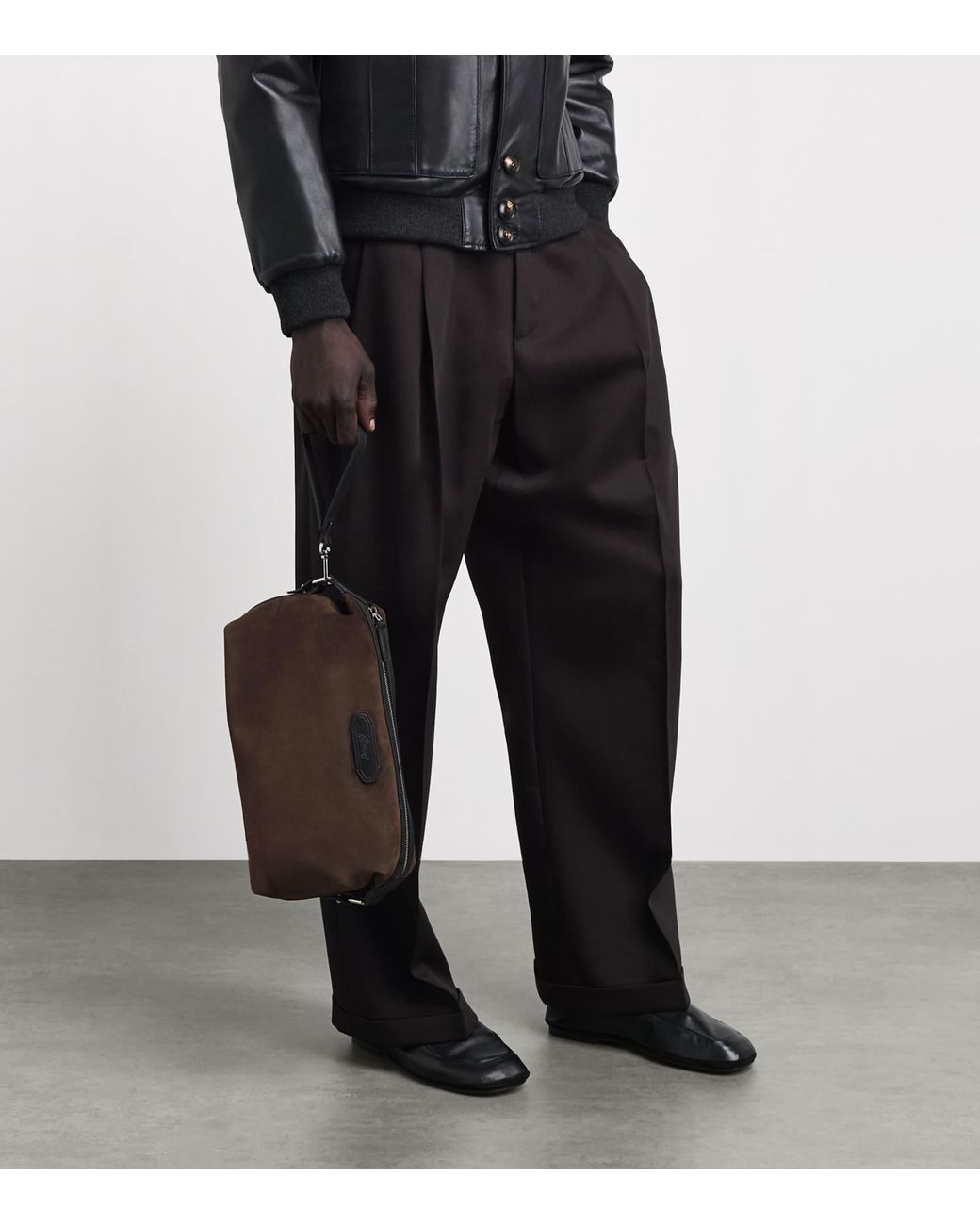 Brioni Brown Cotton Canvas Via Veneto Pouch for men