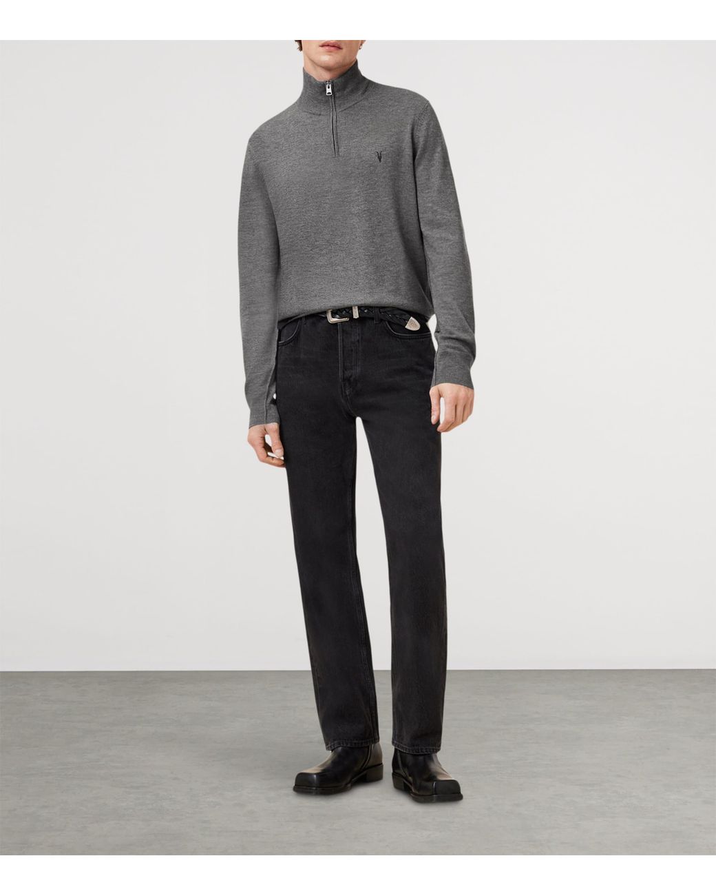 AllSaints Gray Kilburn Quarter-Zip Sweater for men