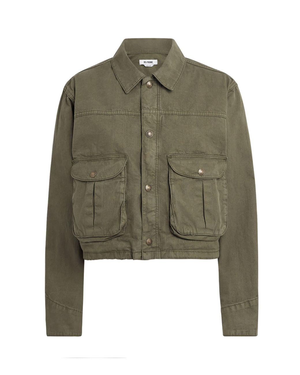 Re/done Green Cotton-Blend Cropped Jessie Military Jacket
