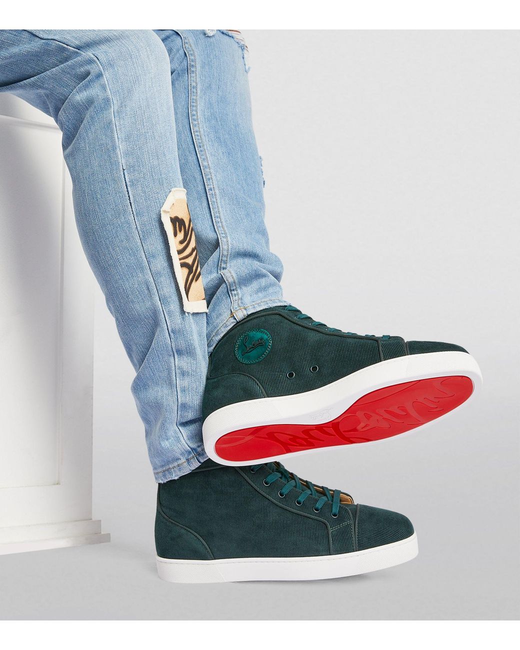 Christian Louboutin Rantulow Velvet Sneakers in Green for Men | Lyst