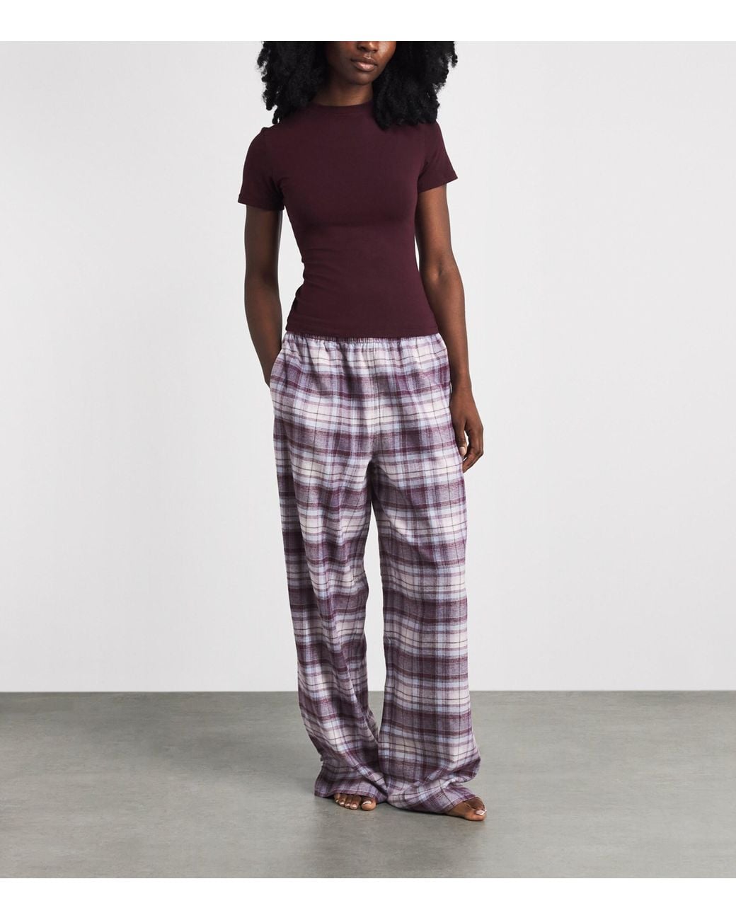 Skims Purple Cotton Check Pyjama Bottoms