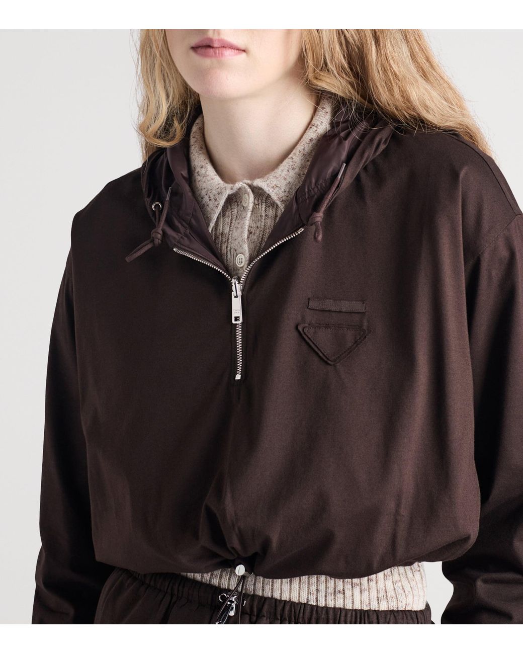Prada Brown Reversible Half-Zip Hoodie