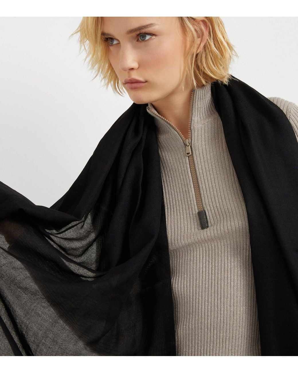 Brunello Cucinelli Black Cashmere-Silk Scarf