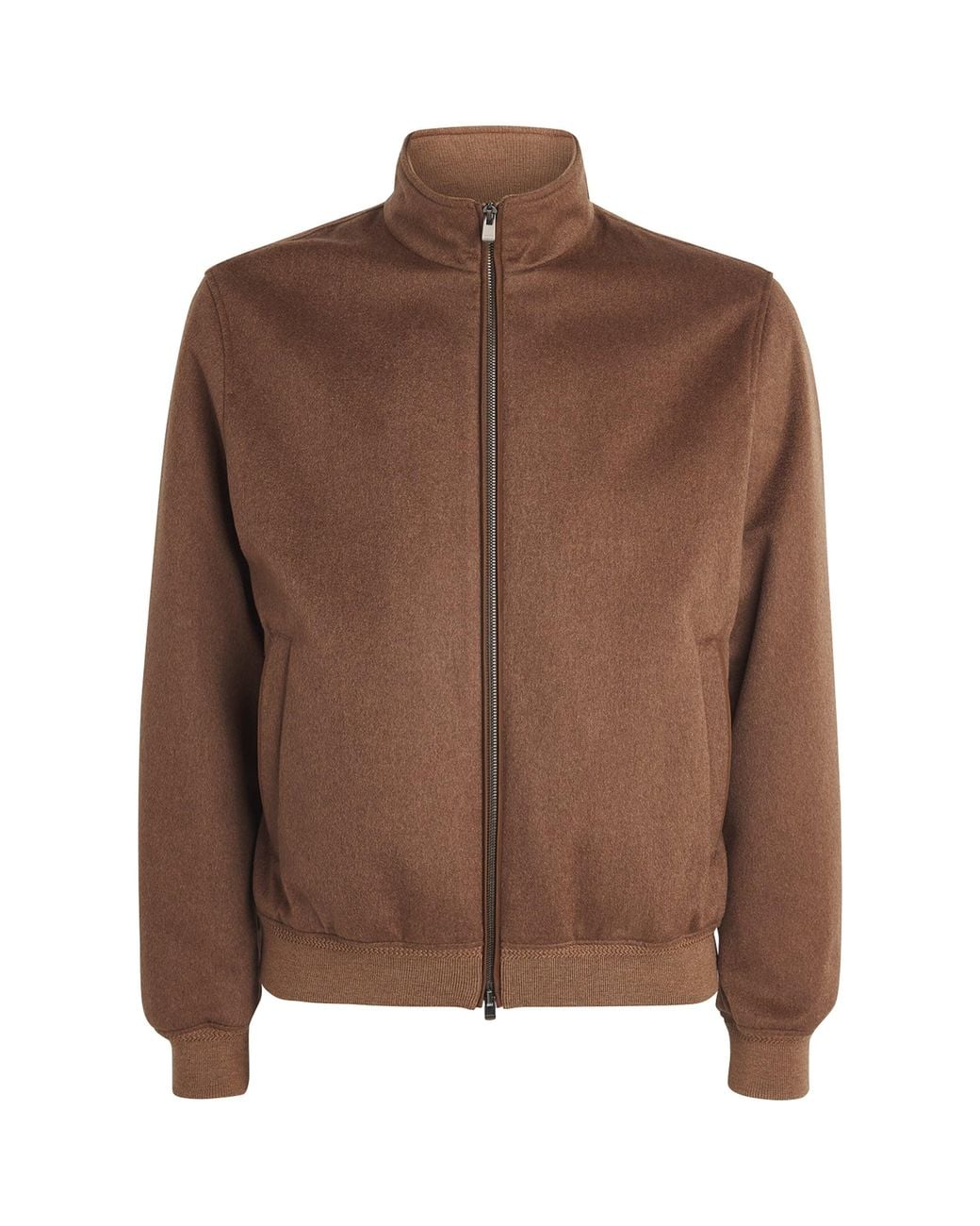 Agnona Brown Cashmere High-Neck Bomber Jacket for men