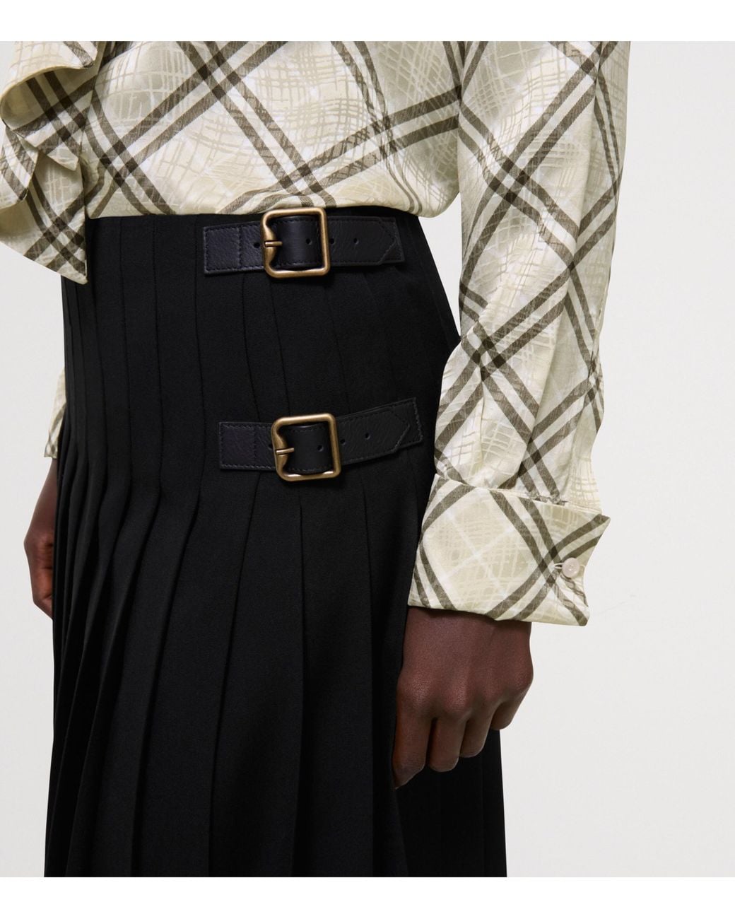 Burberry Black Wool Pleated Kilt Midi Skirt