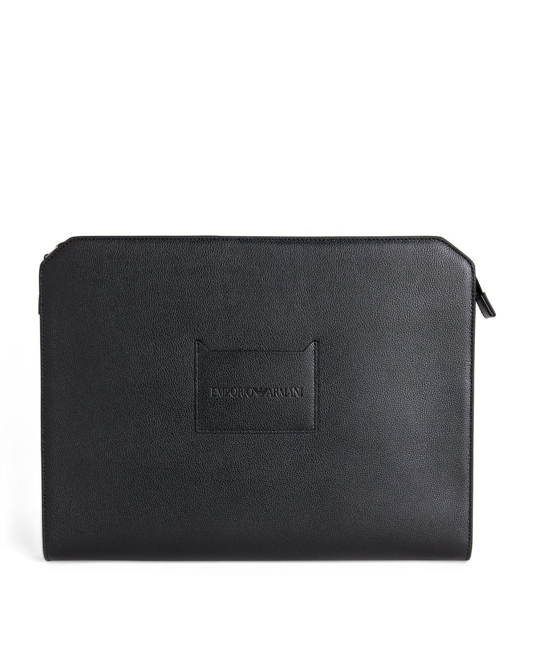 Emporio Armani Black Leather Logo Portfolio Pouch for men