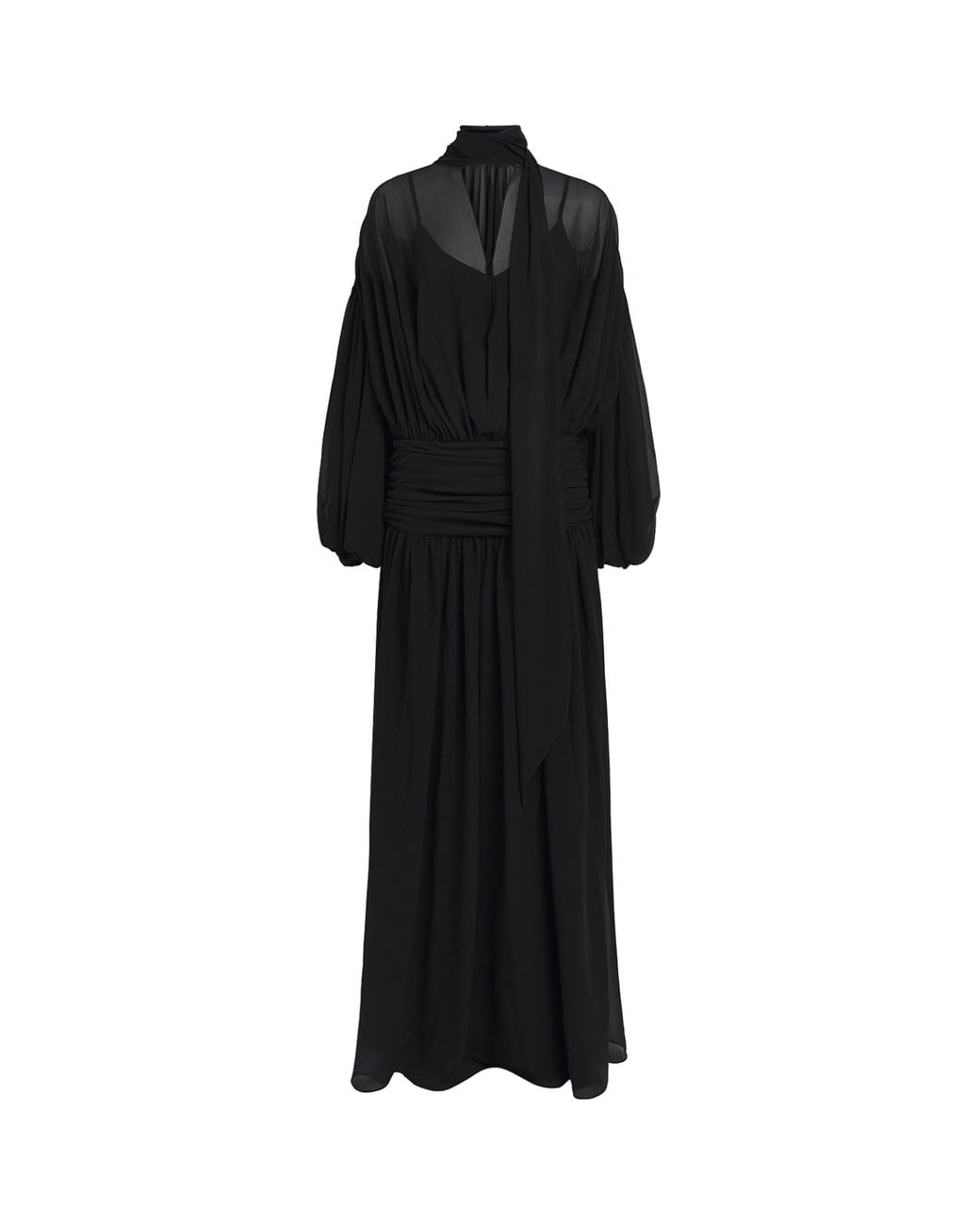 De La Vali Black Chiffon Gathered Solana Maxi Dress