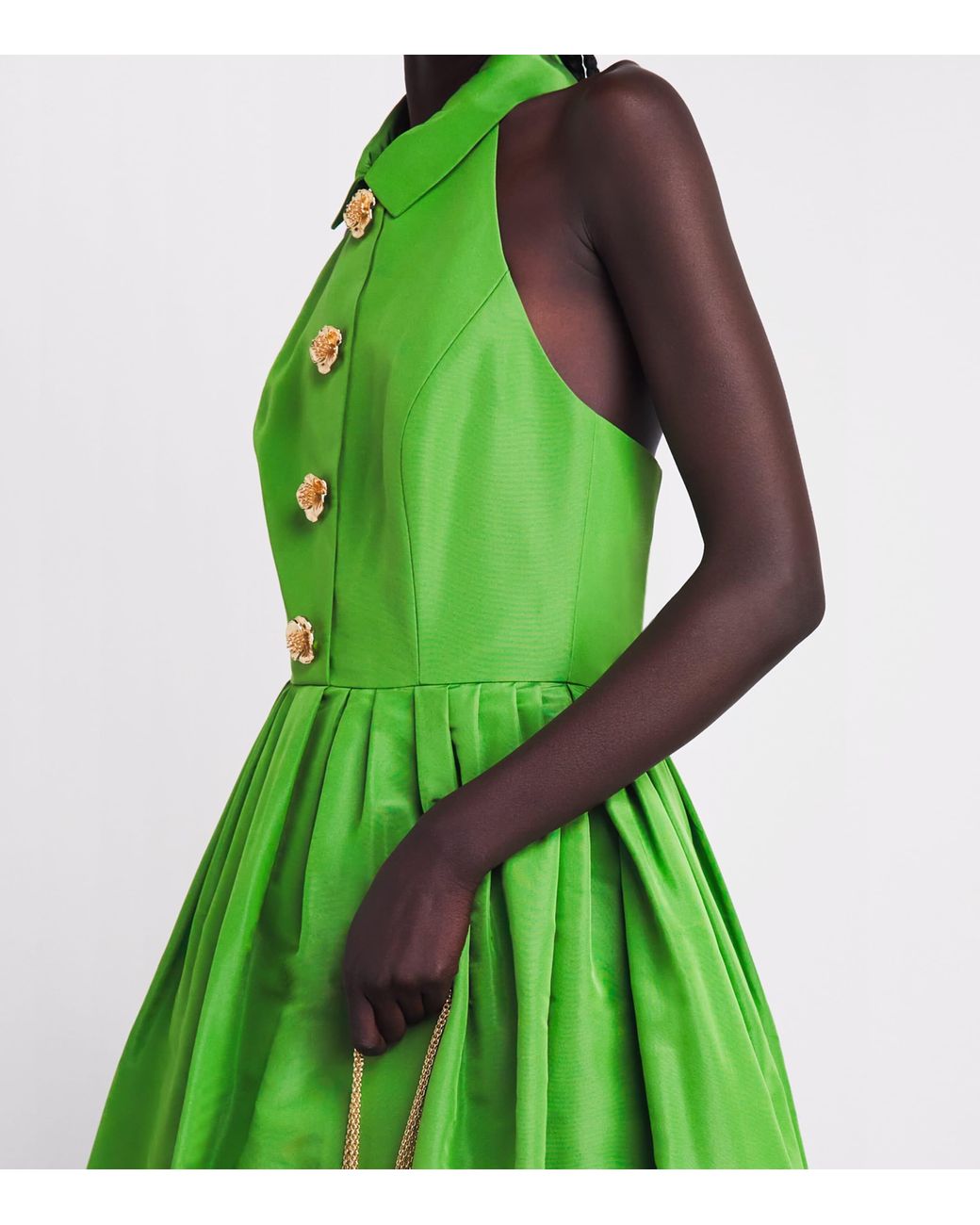 Carolina Herrera Green Silk Collared Halterneck Gown