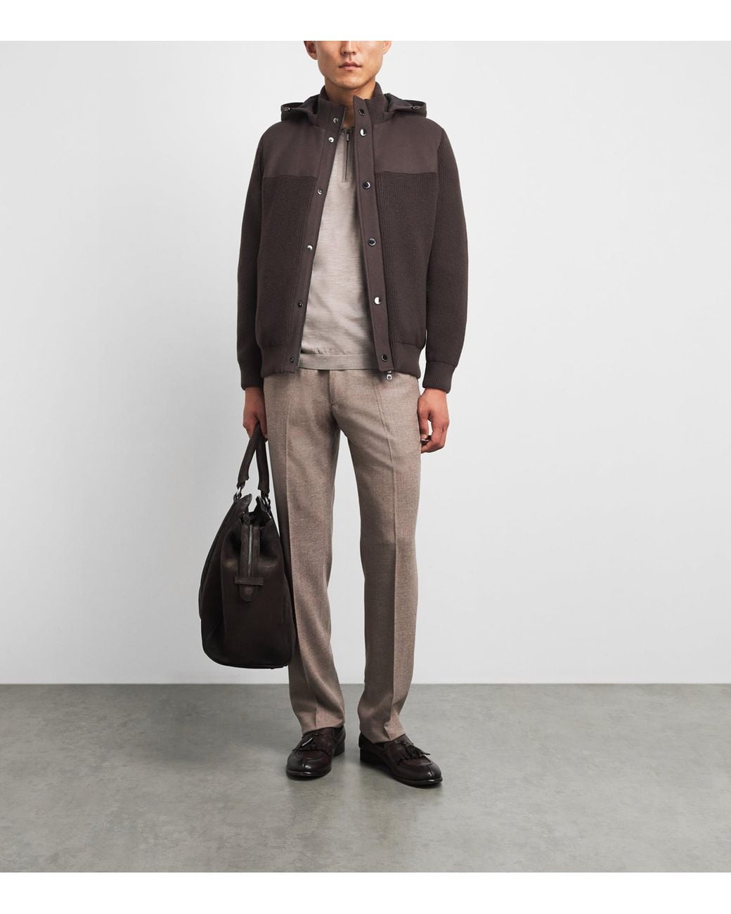 FIORONI CASHMERE Brown Virgin Wool Down Jacket for men