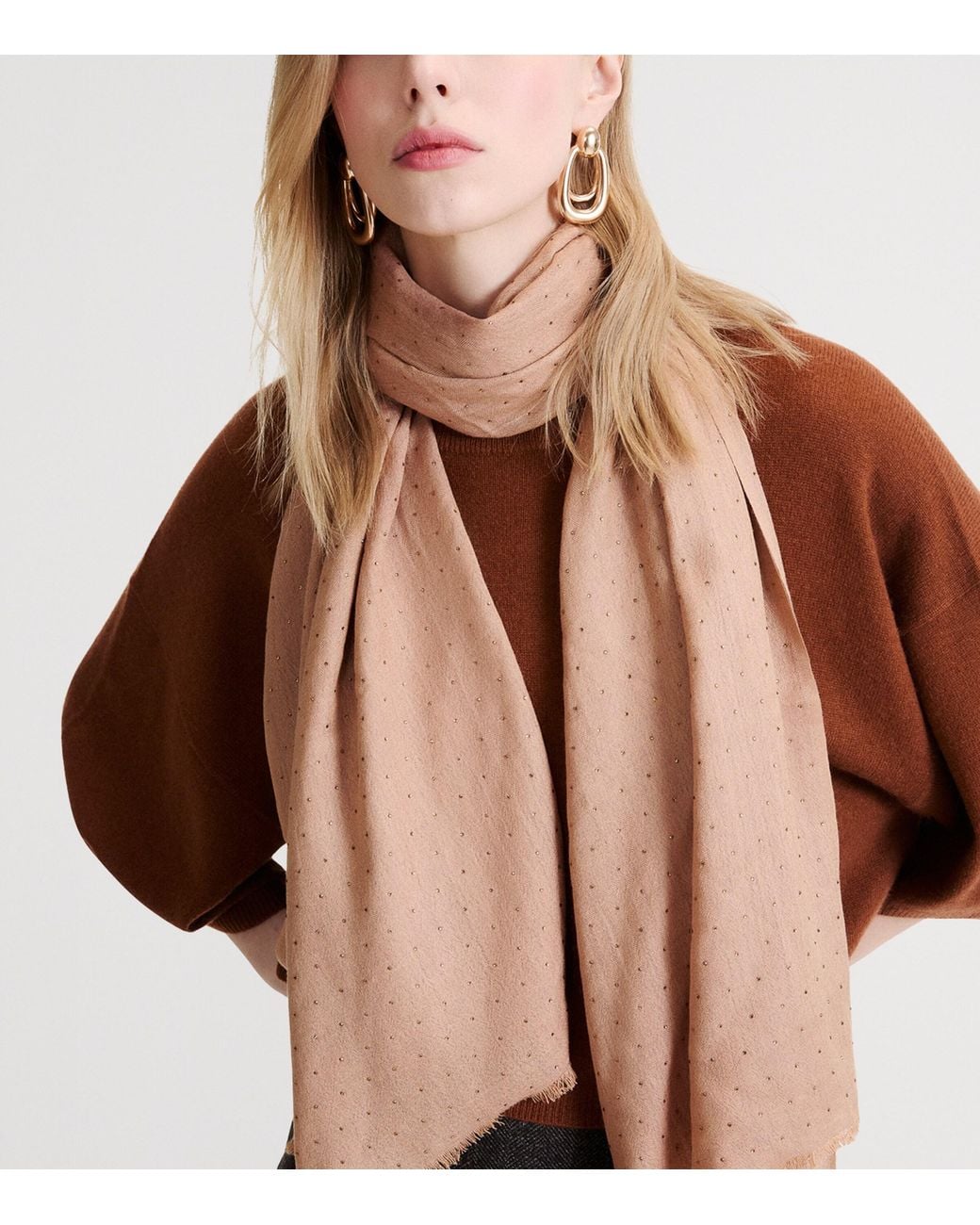 Marella Natural Modal-Wool Embellished Scarf