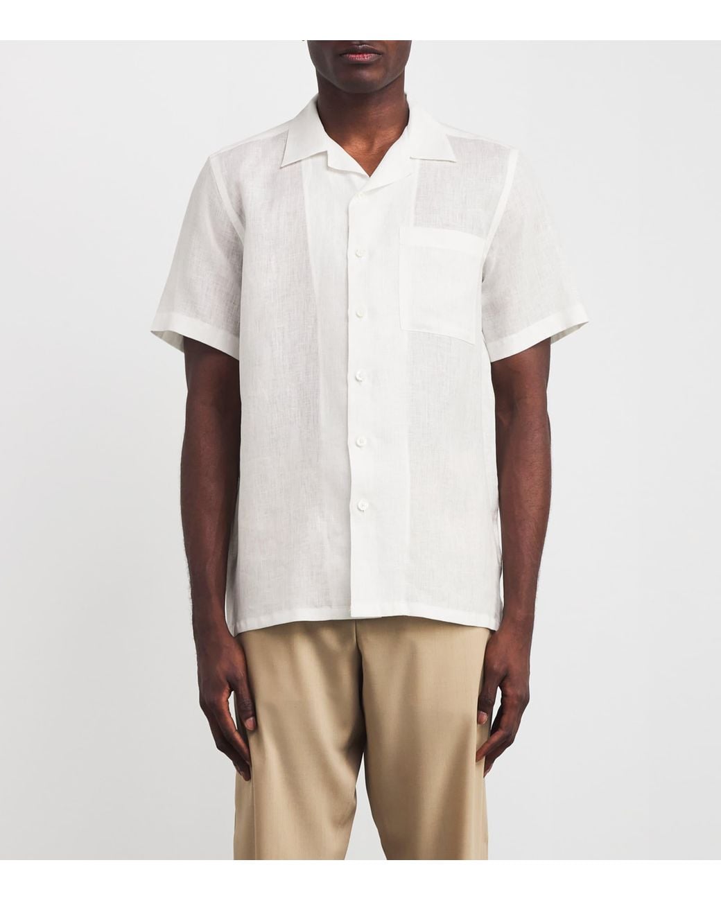Canali White Linen Notched-Collar Shirt for men