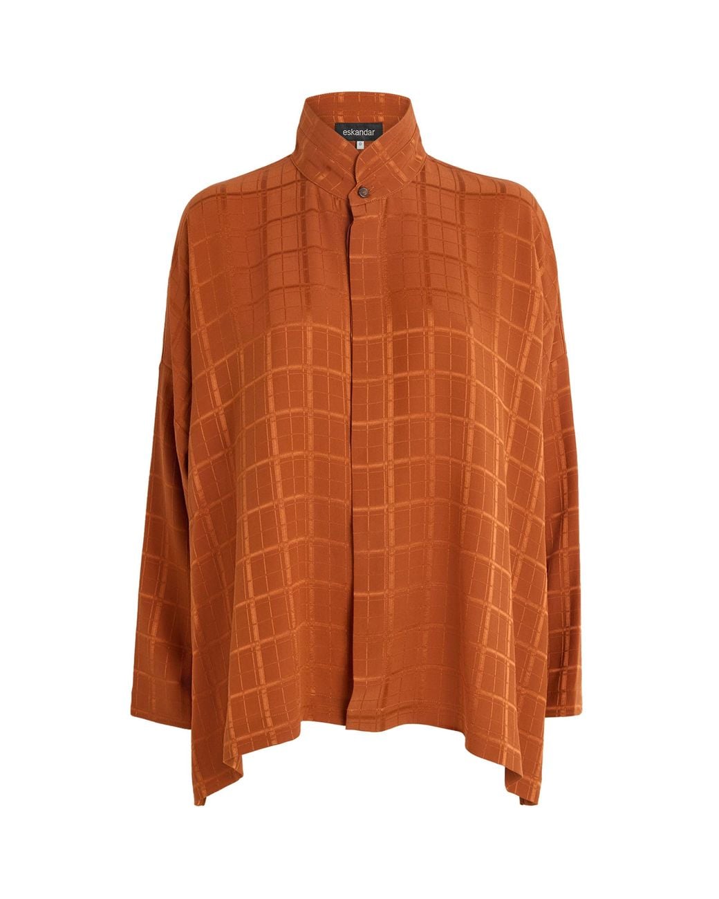 Eskandar Brown Silk Double-Stand Collar Shirt