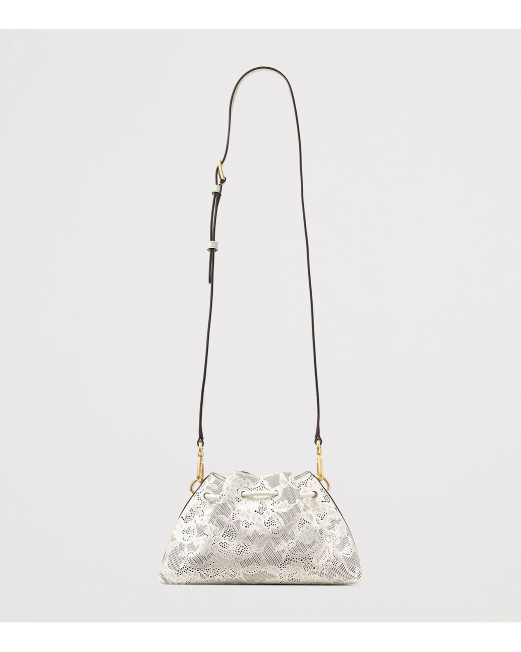 Jimmy Choo White Small Perforated Leather Cinch Shoulder Bag