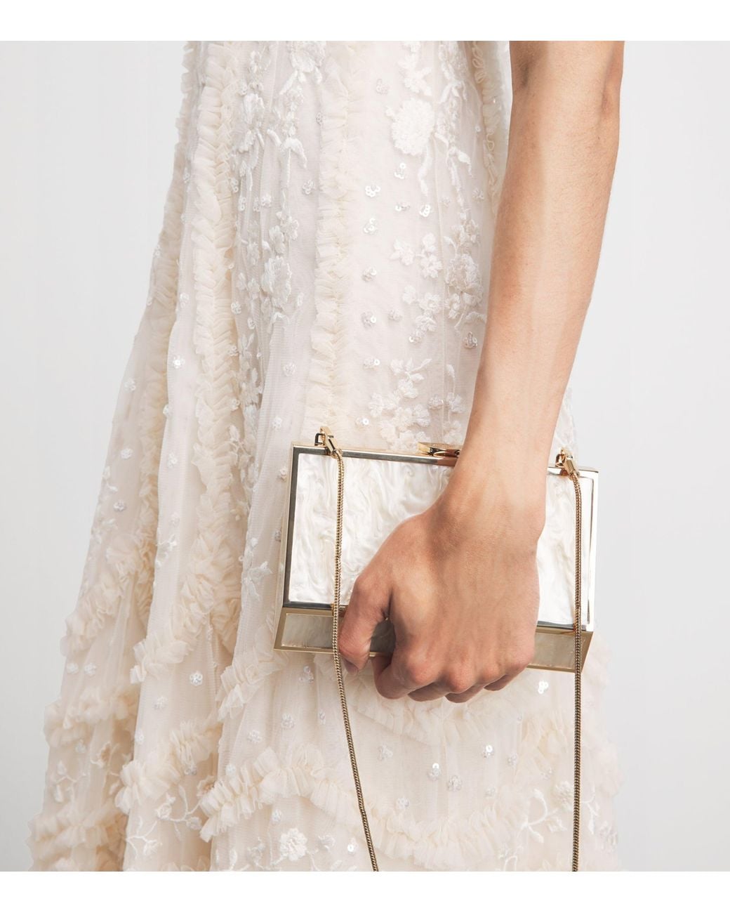 Needle & Thread Natural Embroidered Tulle Gianna Maxi Dress
