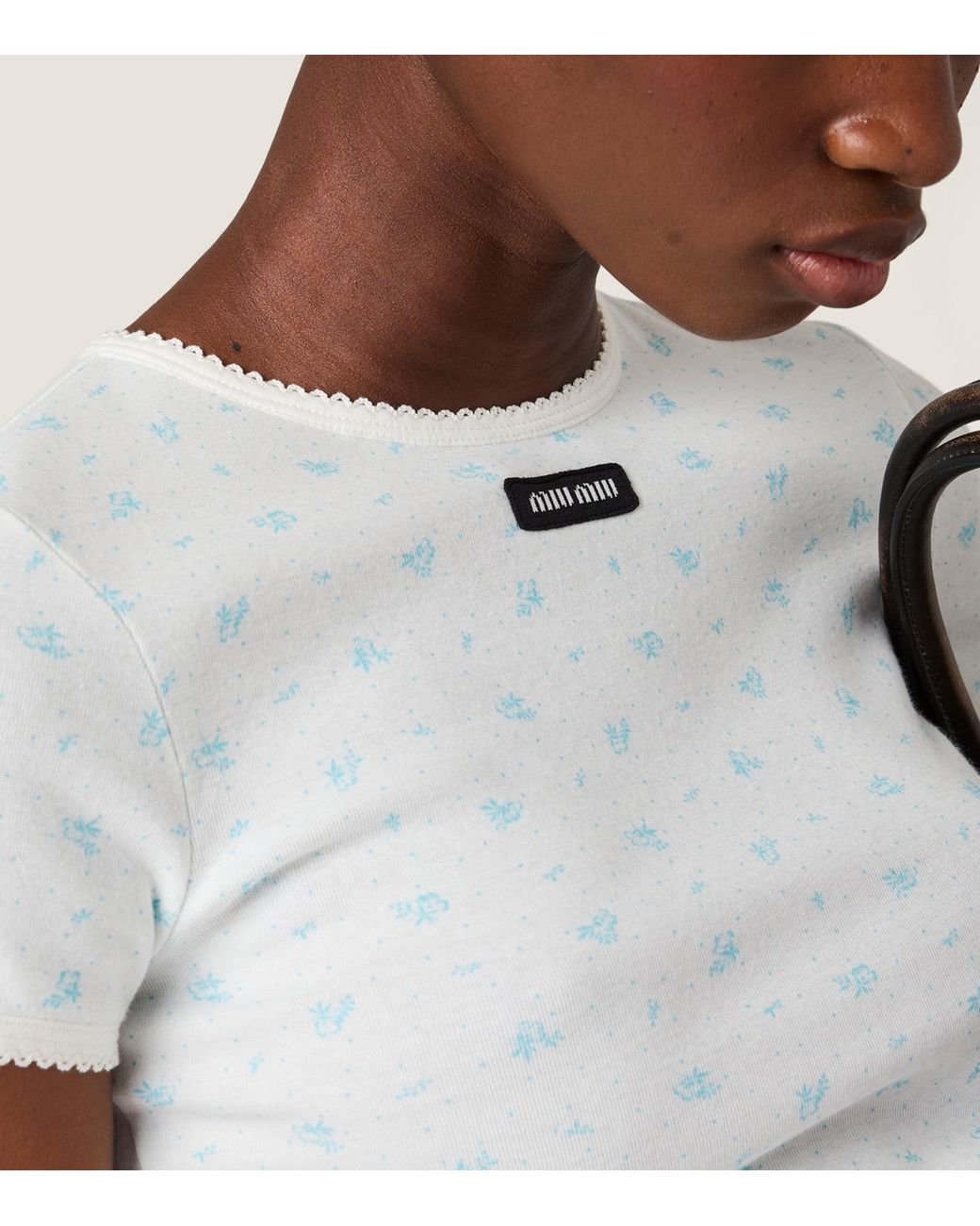 Miu Miu White Cotton Floral Logo T-Shirt