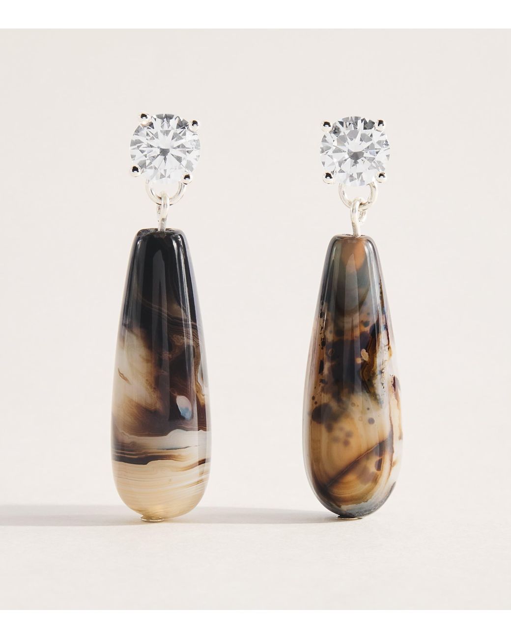 COMPLETEDWORKS Natural Cubic Zirconia And Banded Agate Drop Earrings