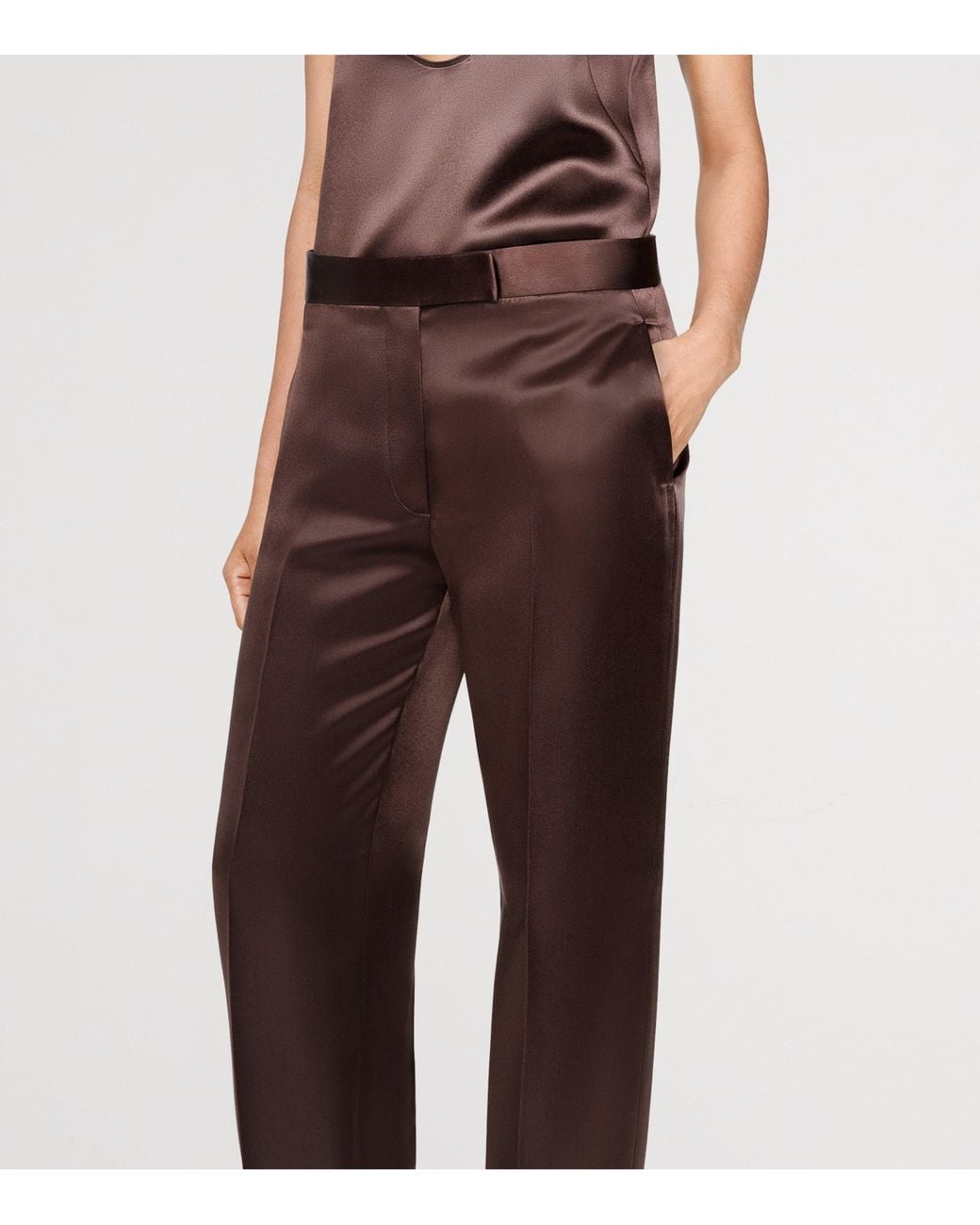 Tom Ford Brown Silk Satin Wide-Leg Trousers