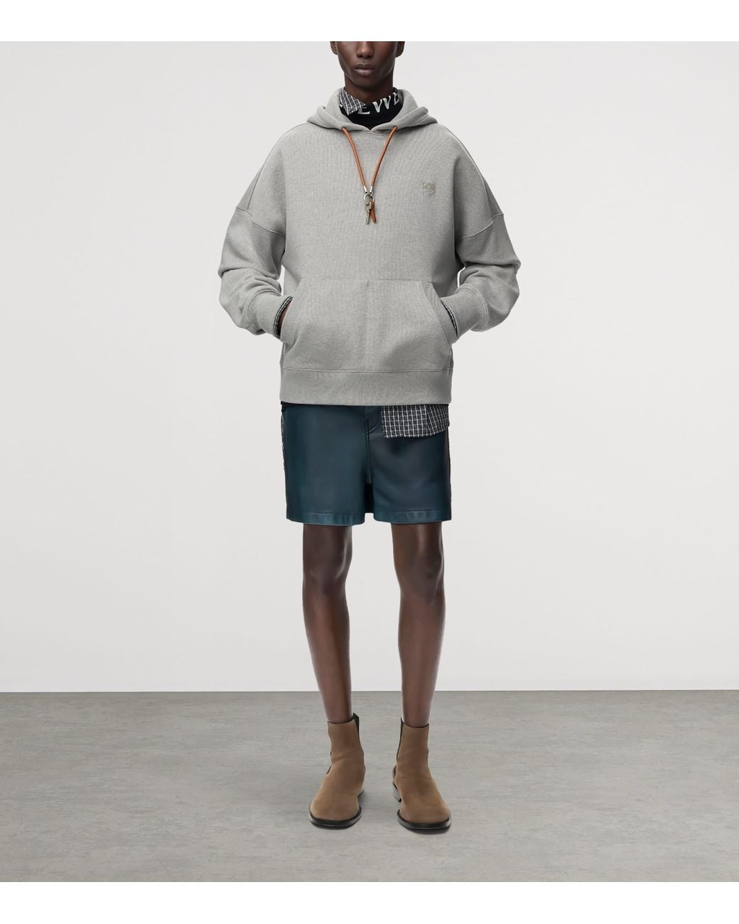 Loewe Gray Cotton Key-Detail Anagram Hoodie for men