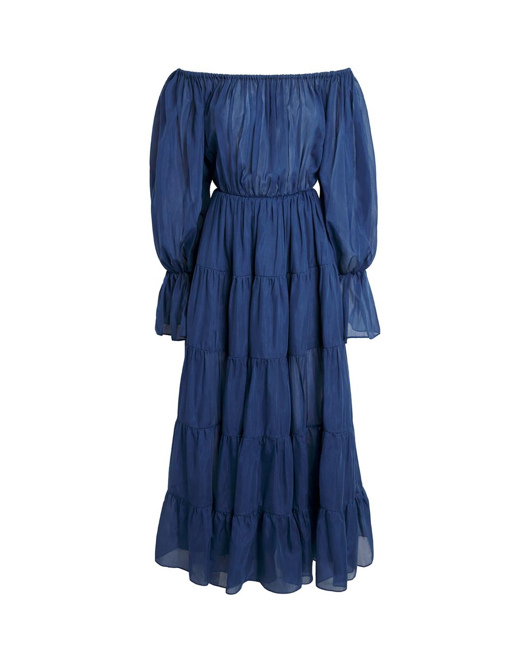 Moré Noir Blue Cotton-Silk Beatrice Tiered Maxi Dress