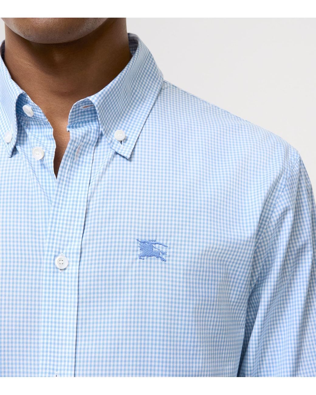 Burberry Blue Cotton Gingham Ekd Shirt for men