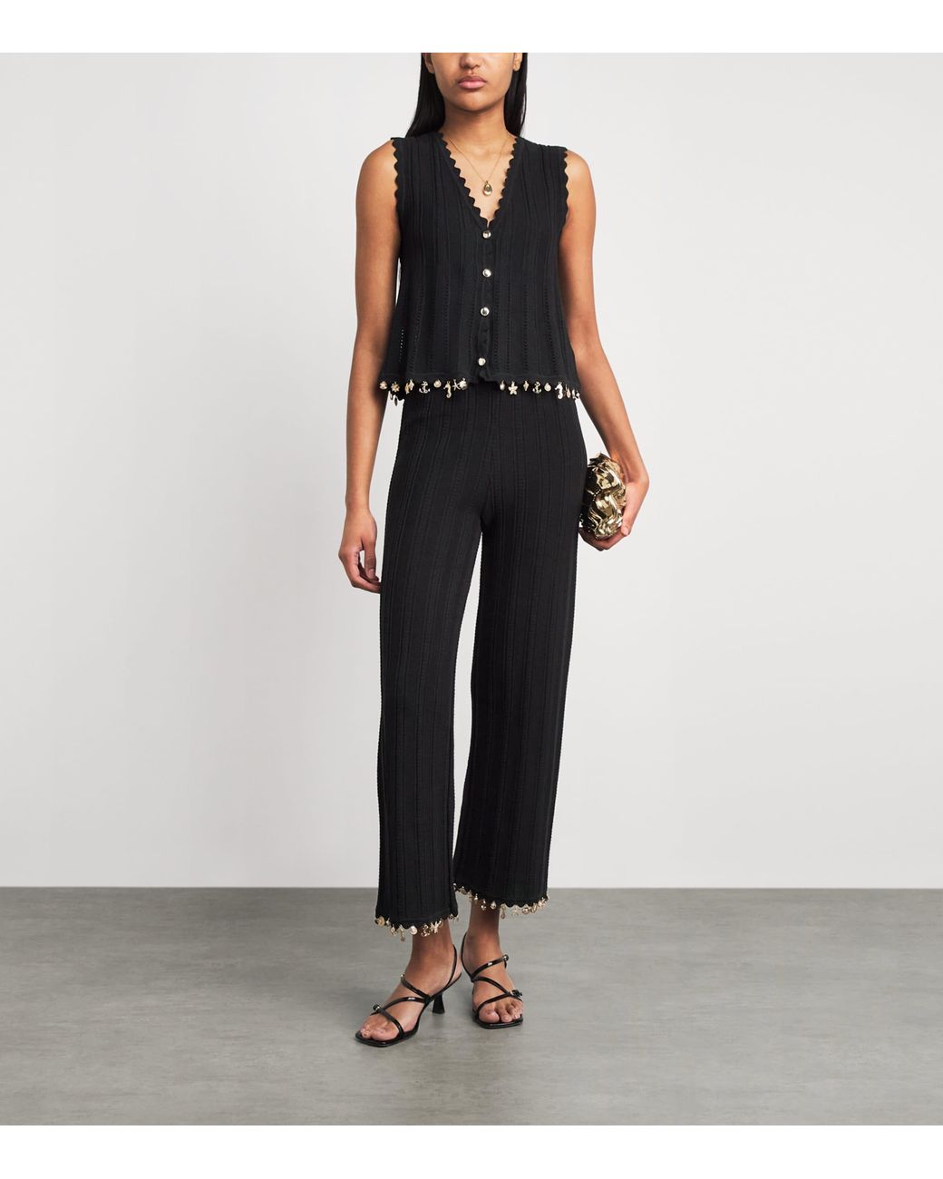 Maje Black Charm-Embellished Sleeveless Cardigan