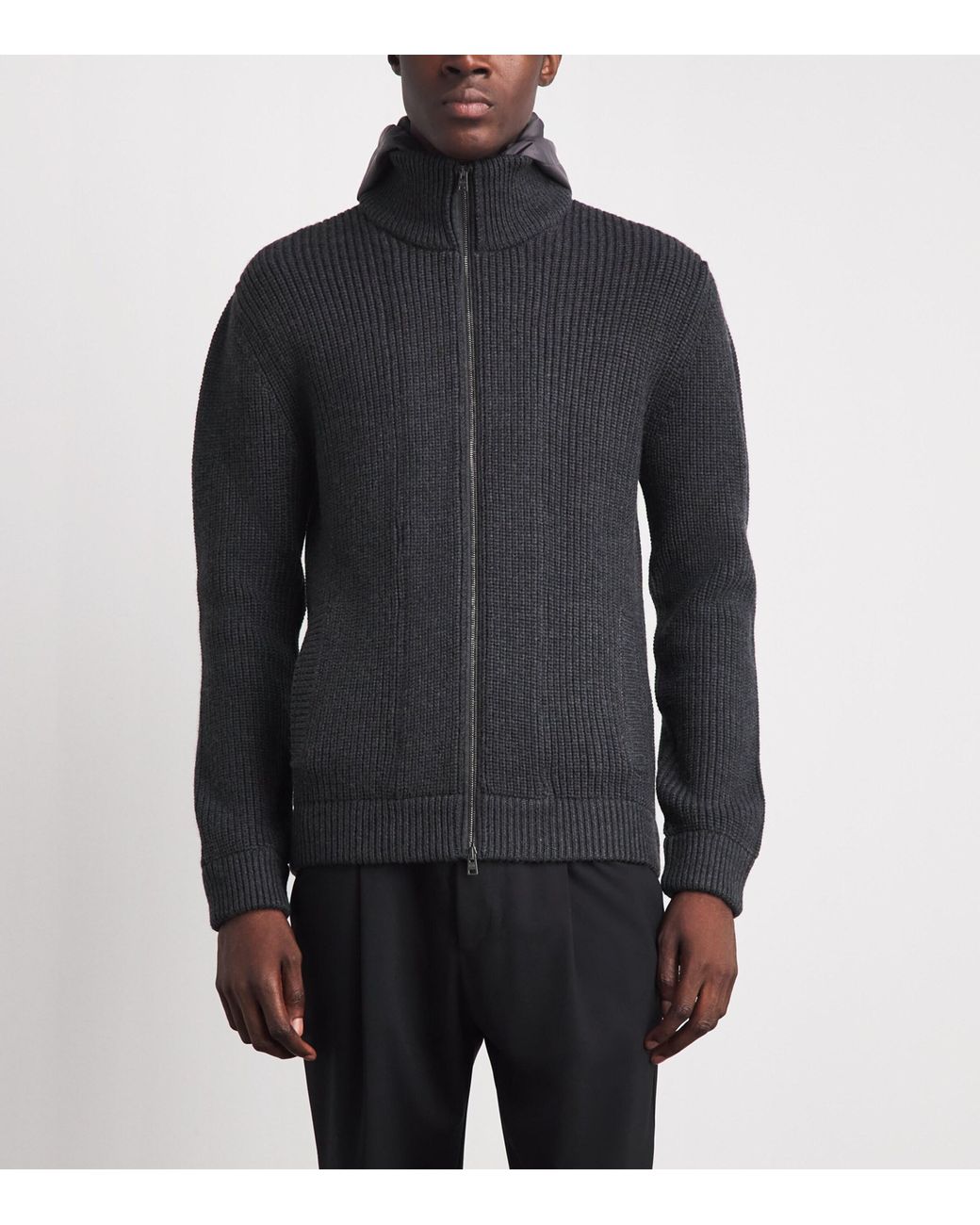 Herno Black Virgin Wool Ribbed Hybrid Jacket for men
