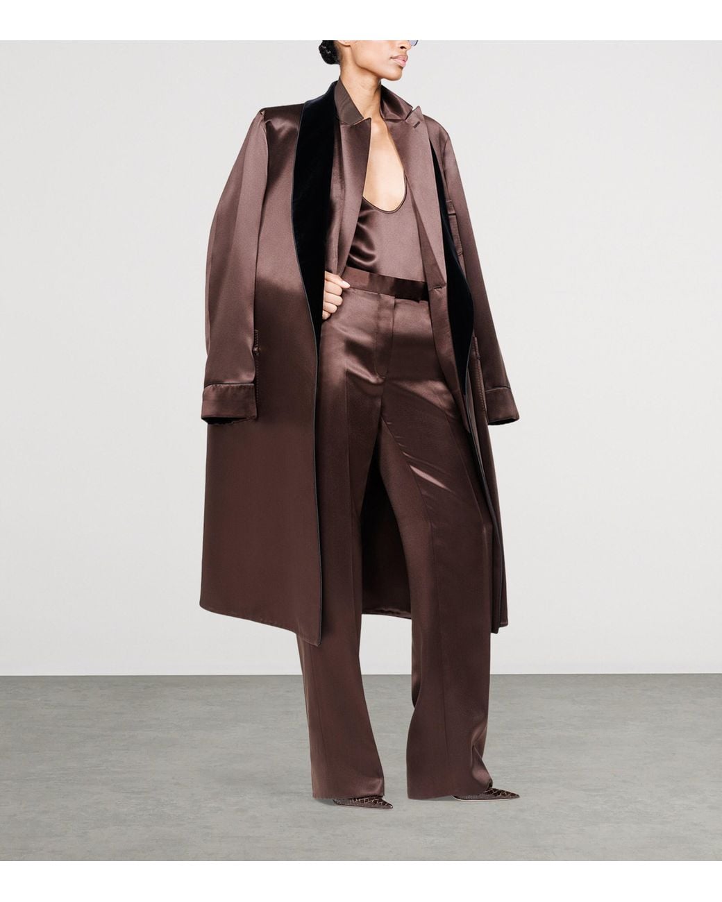 Tom Ford Brown Silk Satin Double-Breasted Blazer