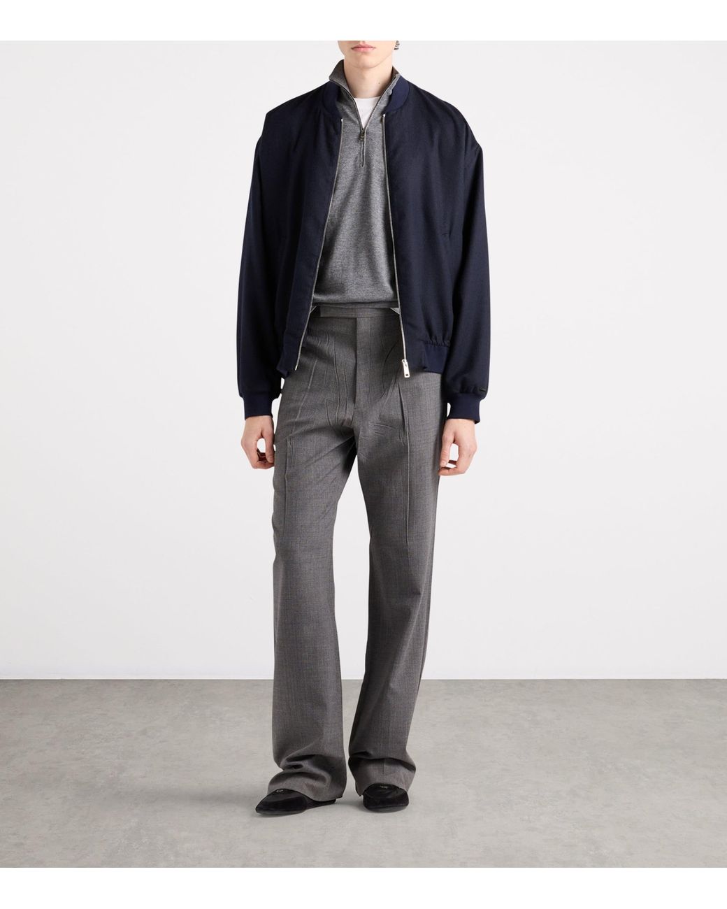 Prada Gray Cashmere-Silk Quarter-Zip Sweater for men