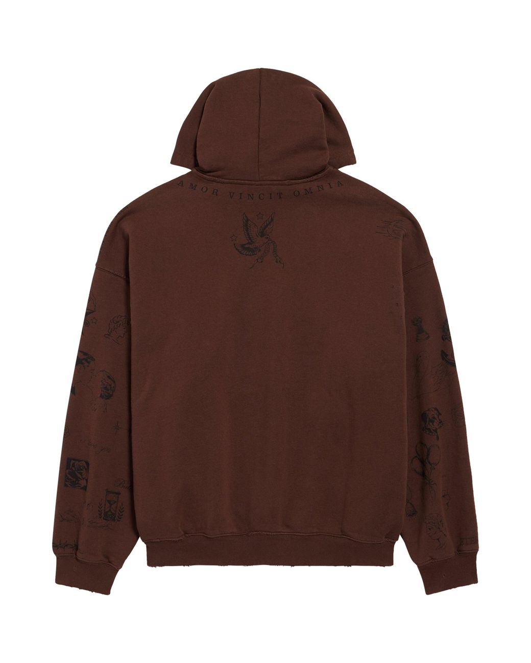 Balenciaga Brown Cotton Tattoo-Print Hoodie