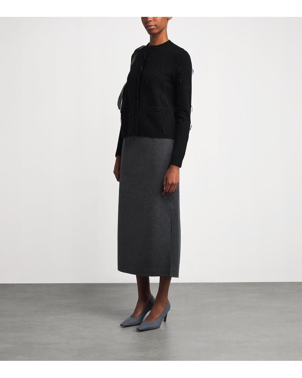 Lafayette 148 New York Black Wool-Cashmere Midi Skirt