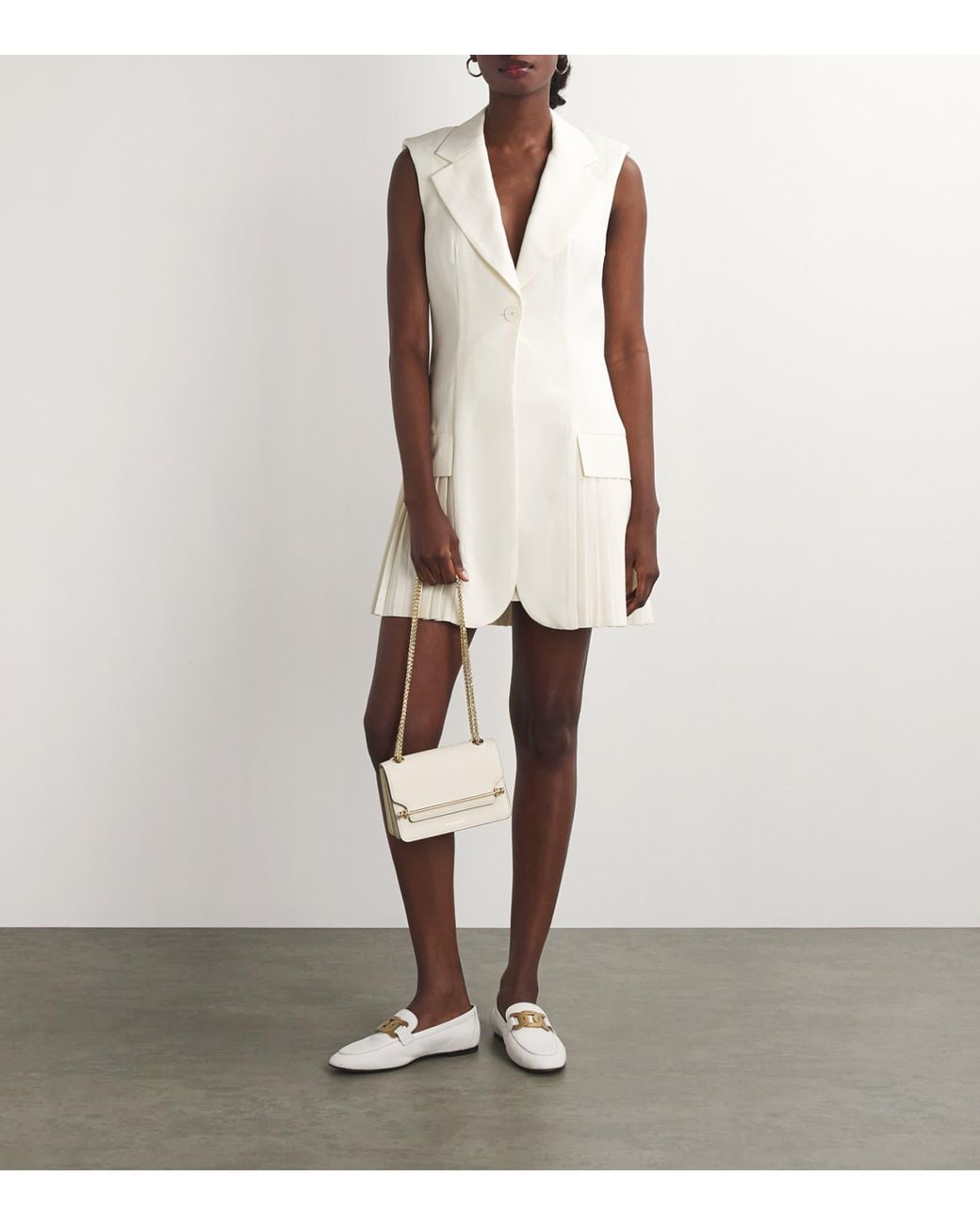 sandro short pleated suit dress Sandro Pleated Mini Dress in White