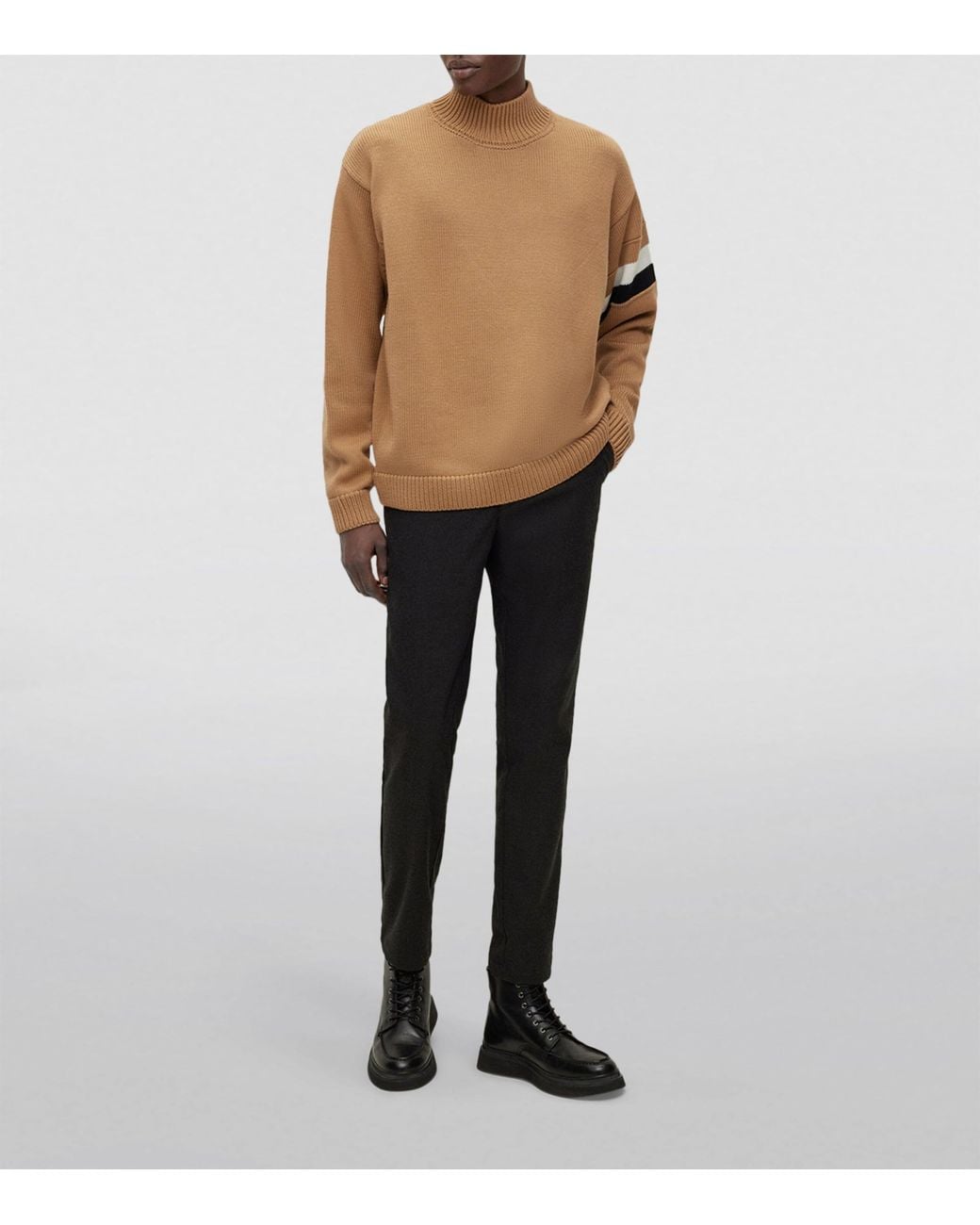 Boss Brown Wool Signature Stripe Sweater for men