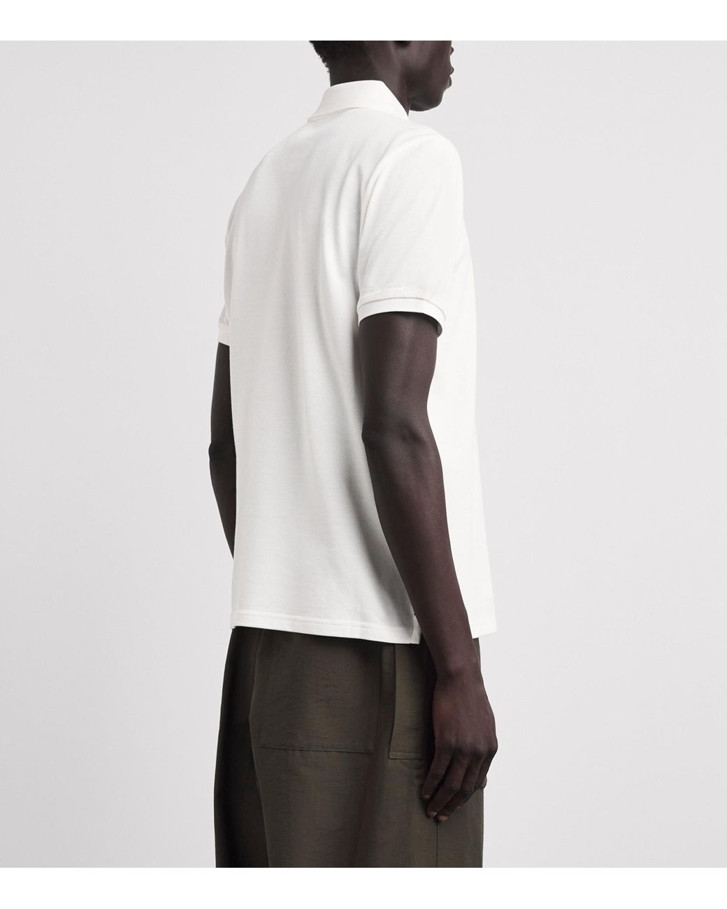 Moncler White Cotton Tri-Logo Patch Polo Shirt for men