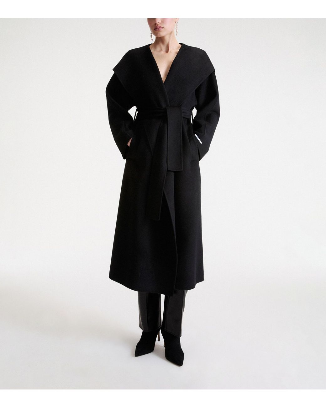 Marella Black Virgin Wool Wrap Coat