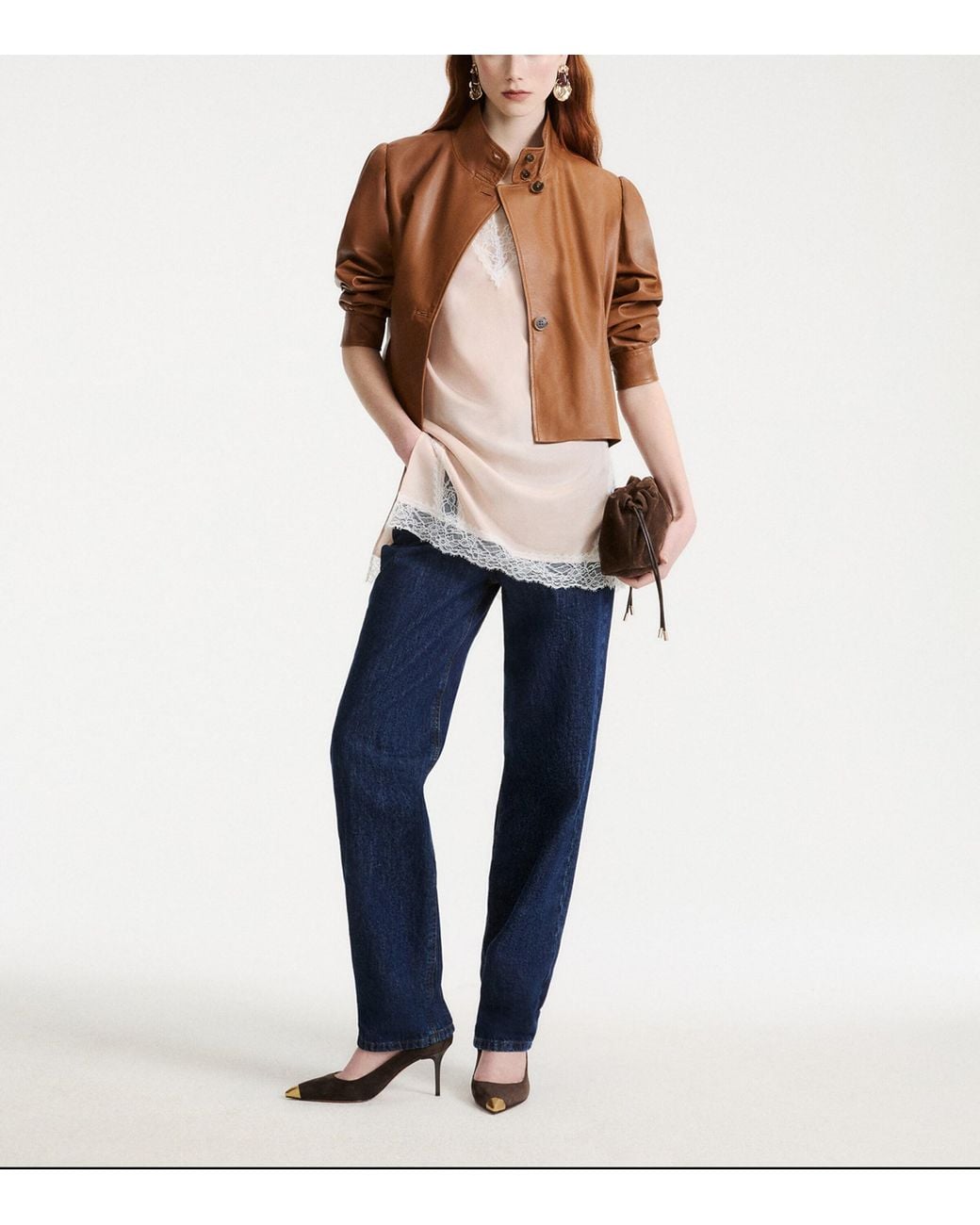 Marella Brown Asymmetric Leather Jacket