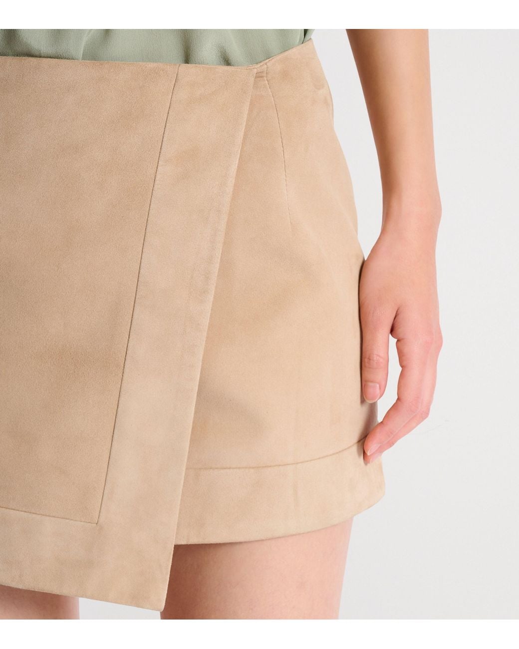 Balmain Natural Suede Wrap Mini Skirt