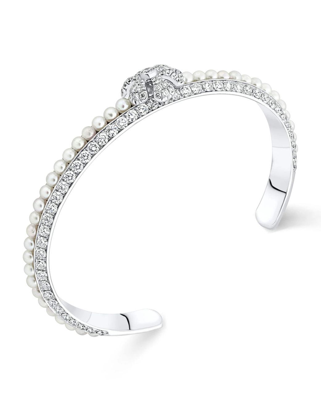David Morris White Pearl And Diamond Pearl Rose Flower Bangle