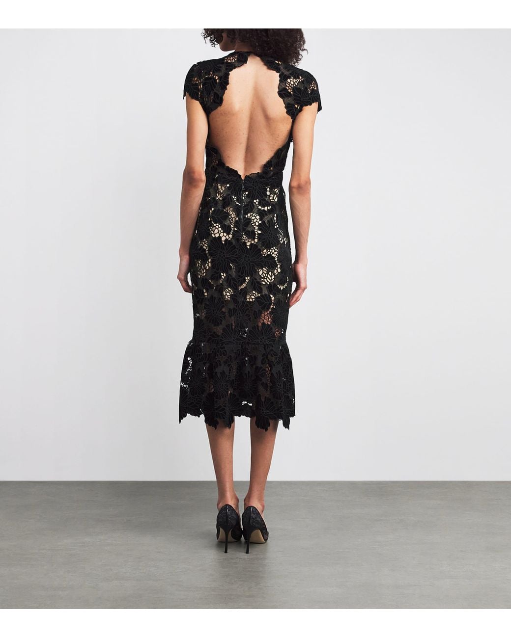 Alice + Olivia Black Lace Clover Midi Dress