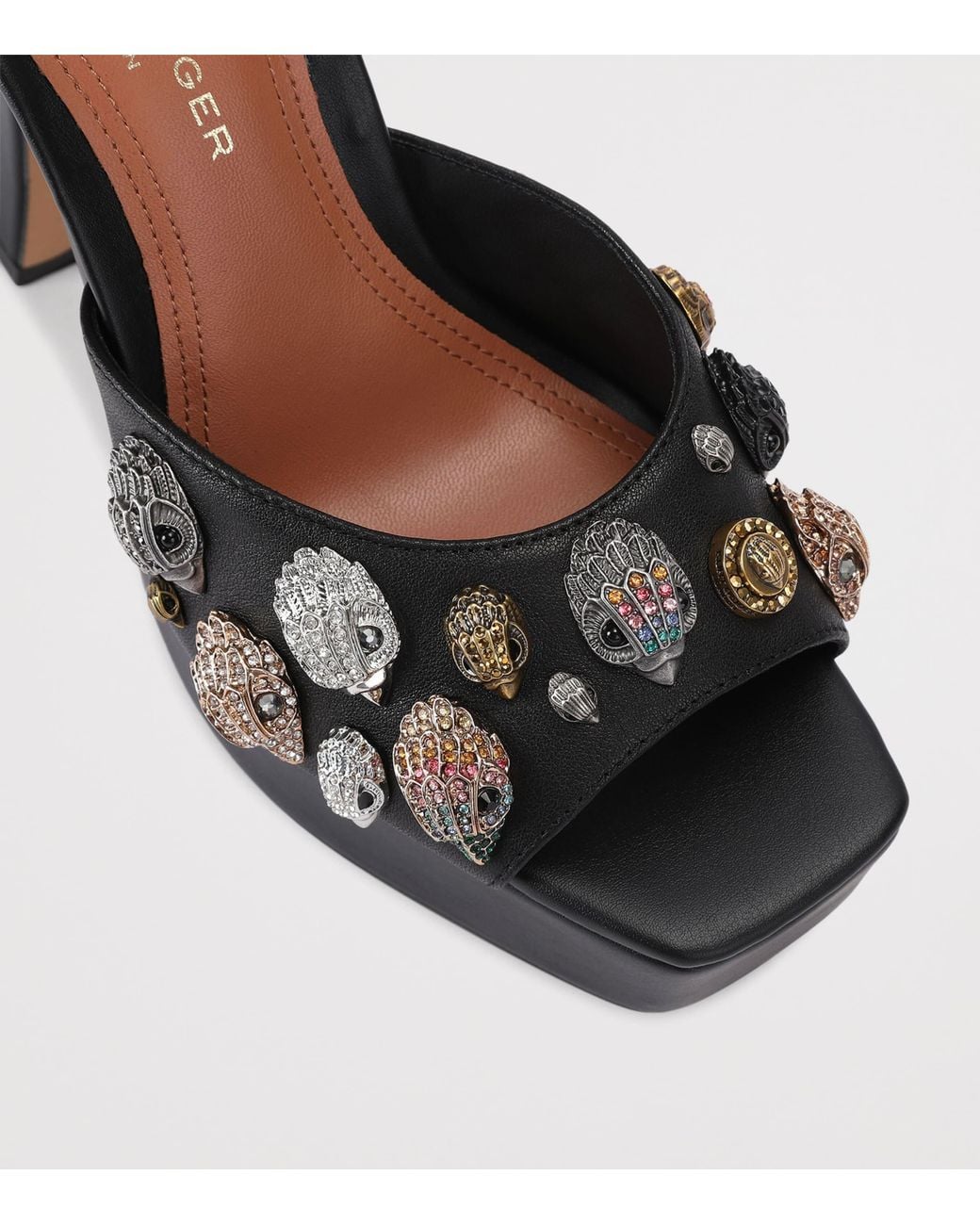 Kurt Geiger Black Leather Embellished Eagles Platform Sandals 13