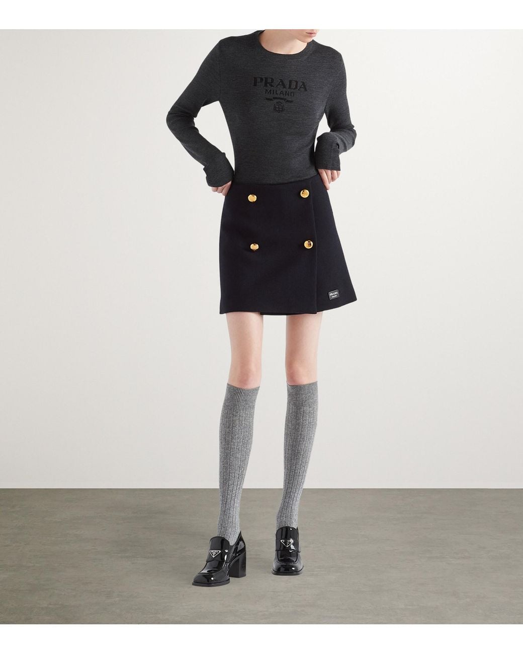 Prada Black Wool-Blend Superfine Logo Sweater