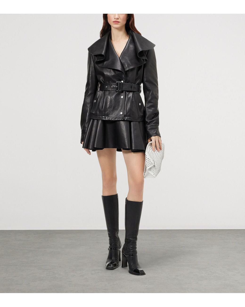 McQueen Black Waterfall-Collar Leather Jacket