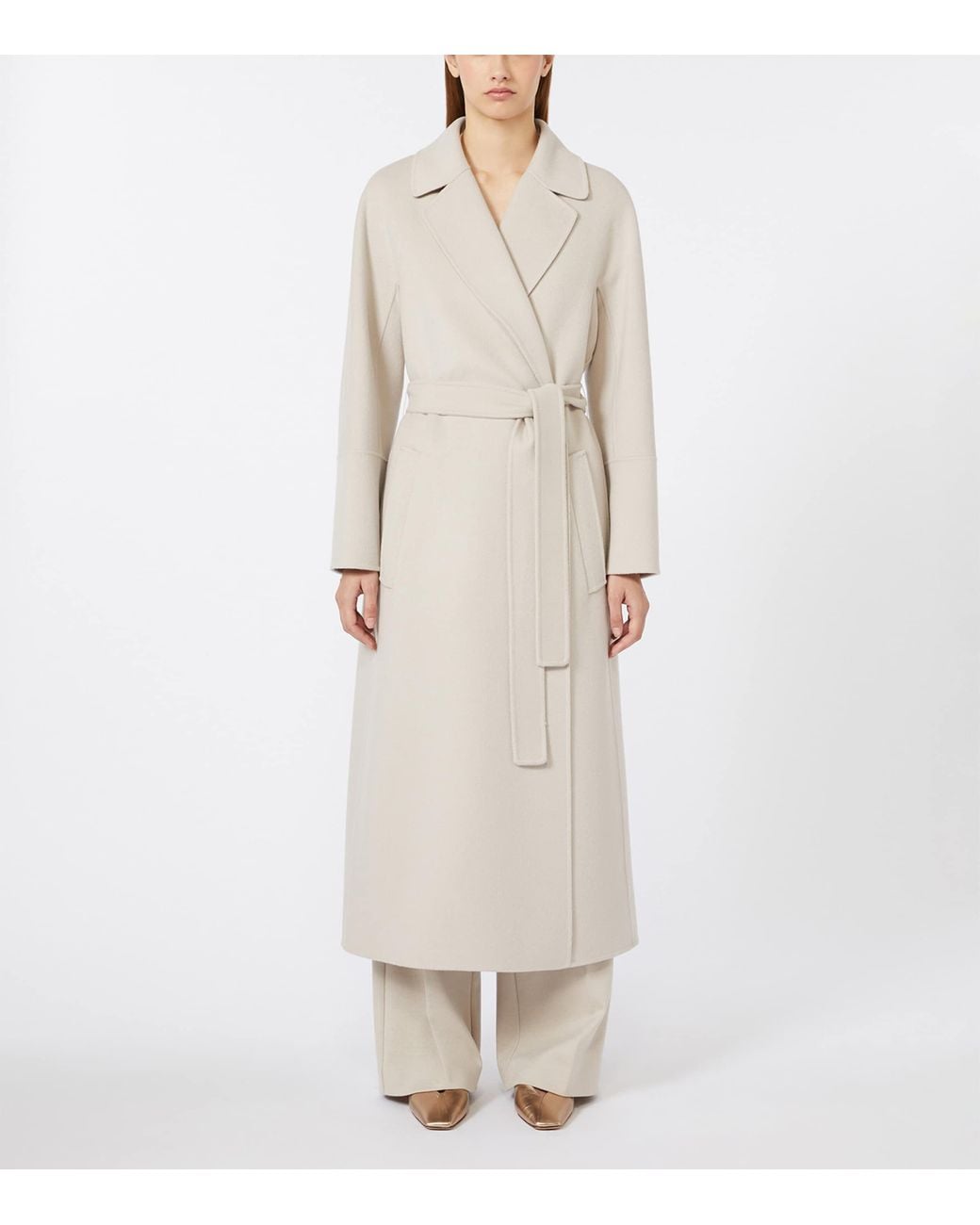 Max Mara White Virgin Wool Belted Coat