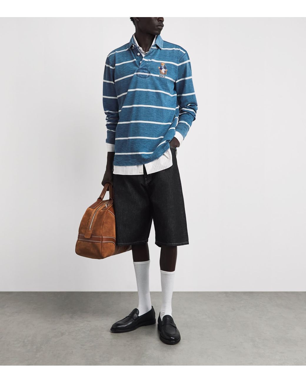 Polo Ralph Lauren Blue Stripe Polo Bear Rugby Shirt for men
