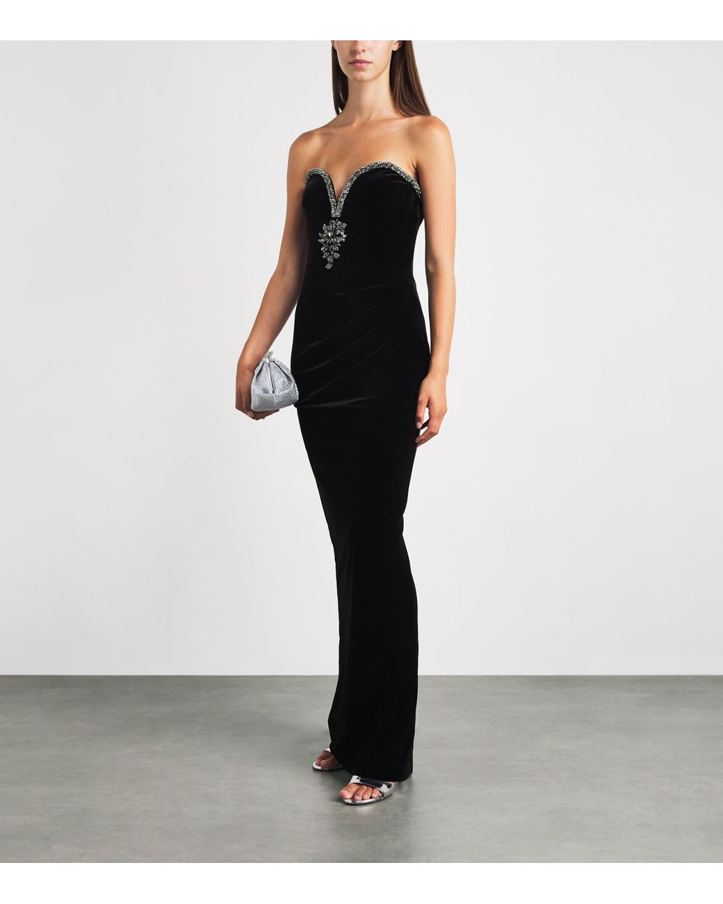 Self-Portrait Black Velvet Embellished Maxi Dress