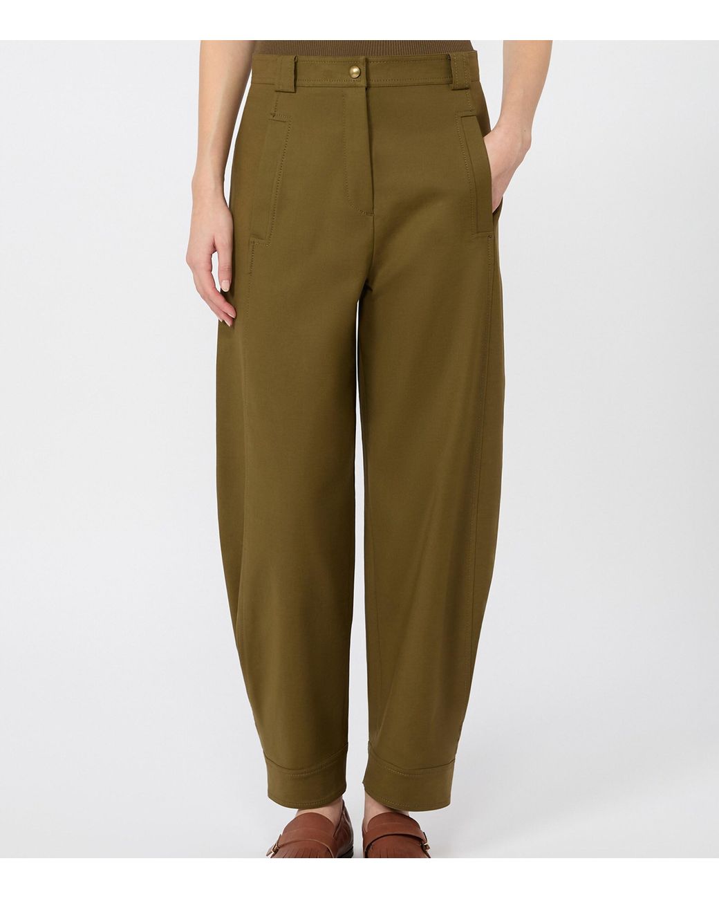 Max Mara Green Stretch-Cotton Barrel Trousers