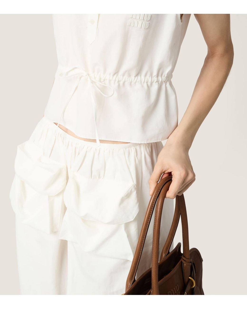 Miu Miu White Cotton-Linen Slubbed Midi Skirt